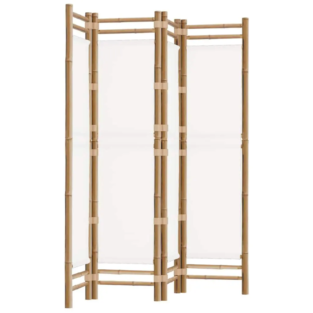 Bamboo 4-Panel Folding Room Divider 160cm Cream Canvas