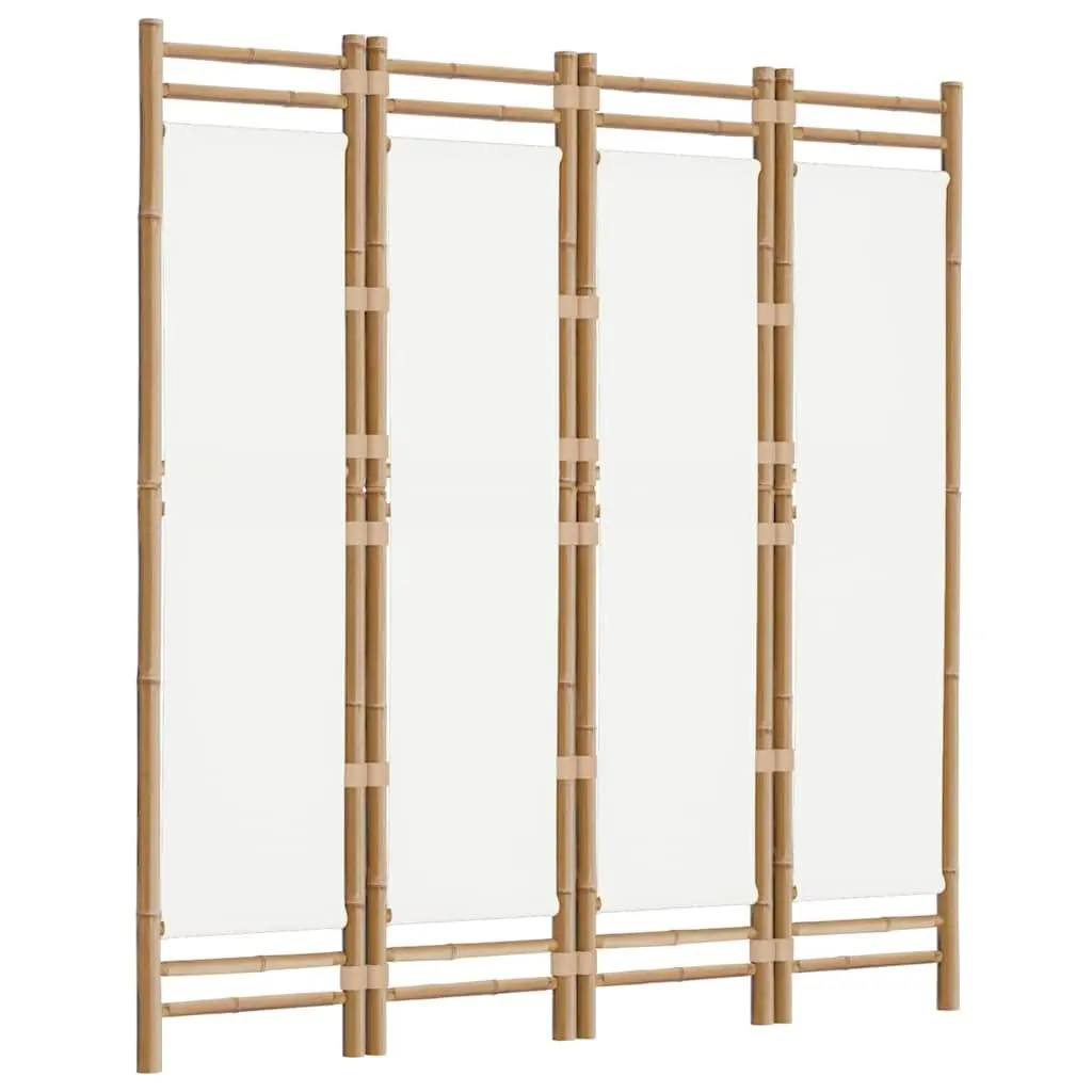 Bamboo 4-Panel Folding Room Divider 160cm Cream Canvas