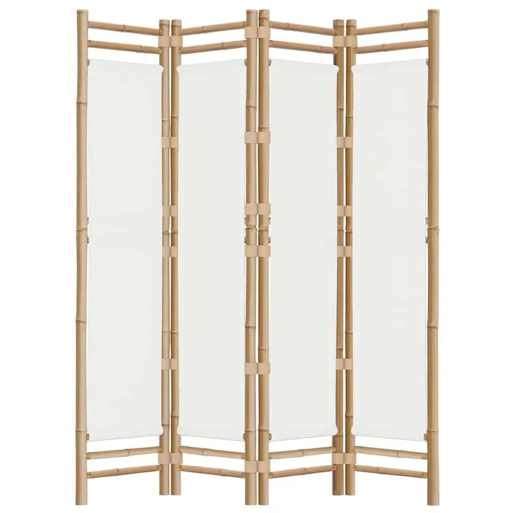 Bamboo 4-Panel Folding Room Divider 160cm Cream Canvas