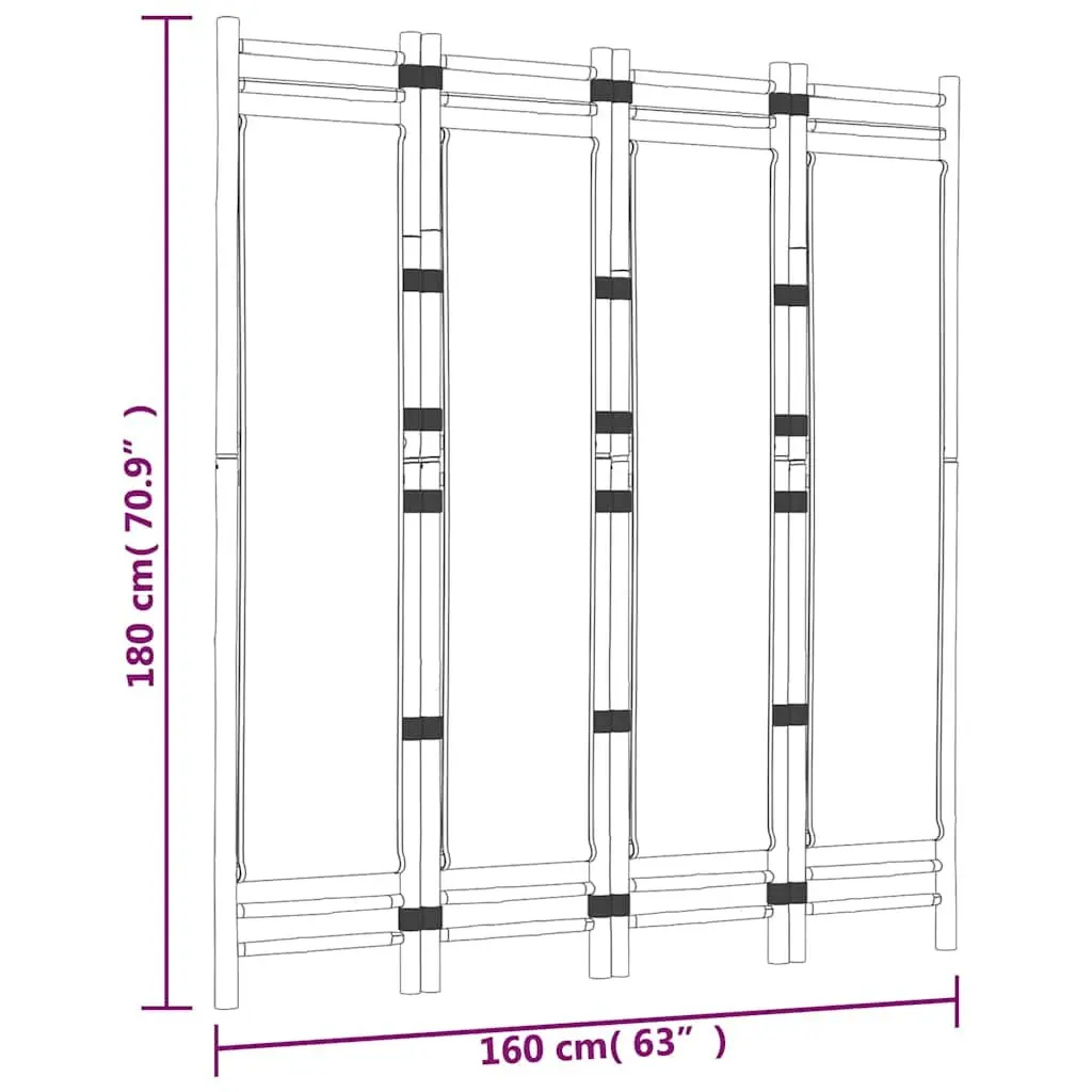 Bamboo 4-Panel Folding Room Divider 160cm Cream Canvas