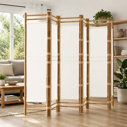 6-Panel Folding Room Divider with Bamboo Frame
