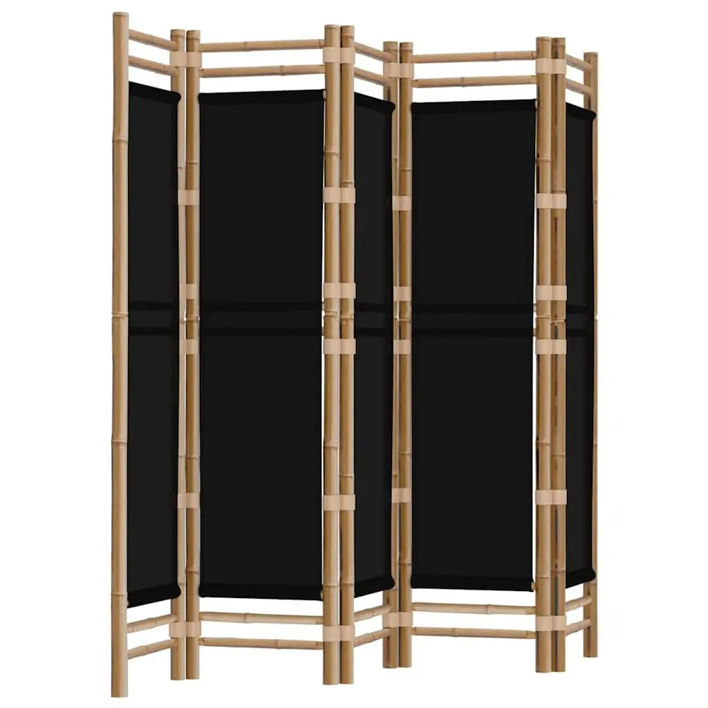 5-Panel Room Divider Bamboo Canvas 200cm Black