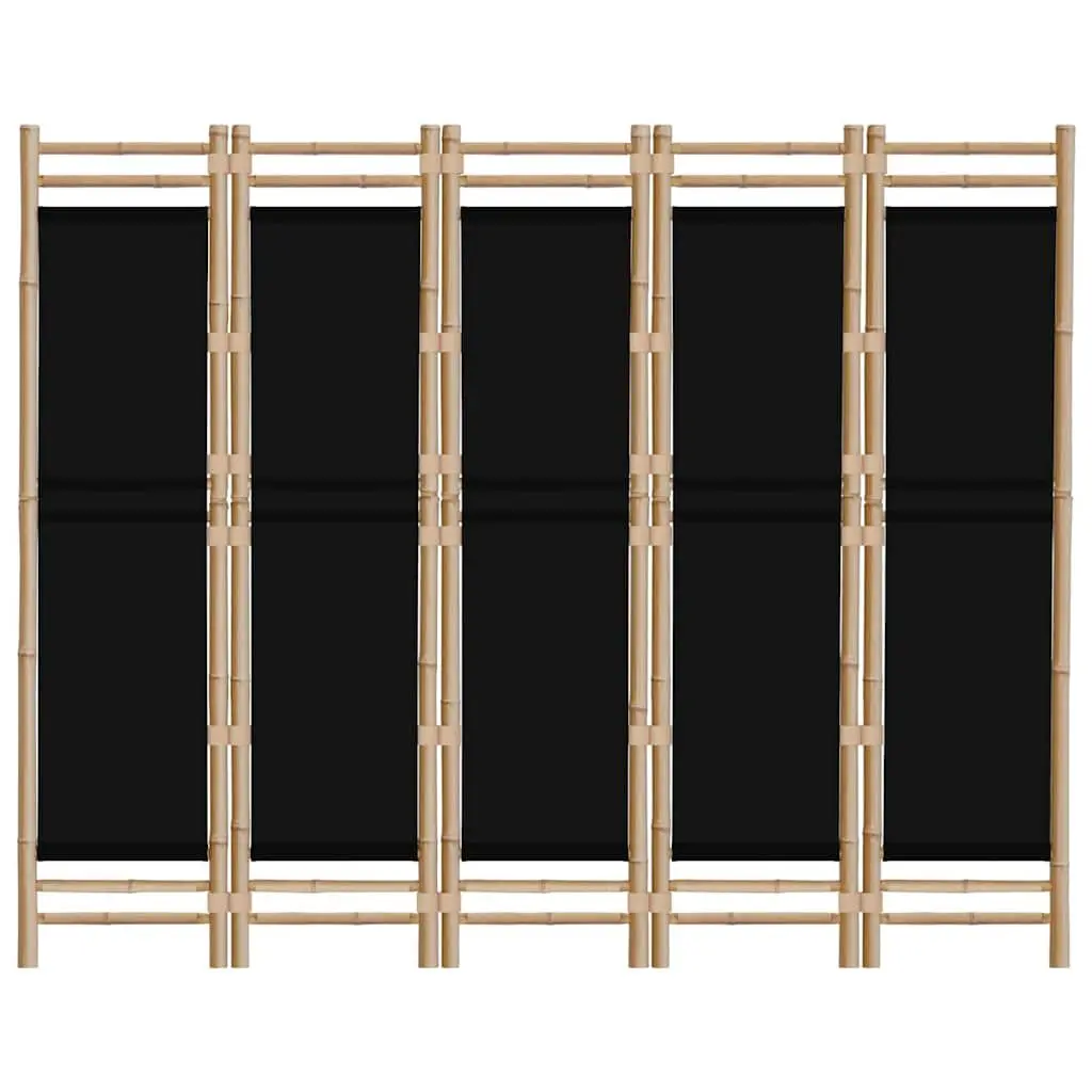 5-Panel Room Divider Bamboo Canvas 200cm Black