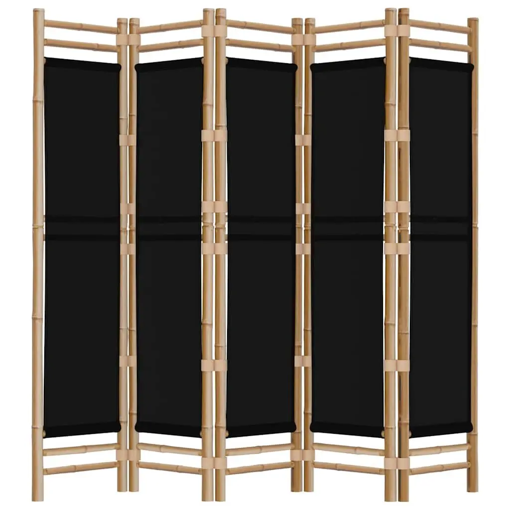5-Panel Room Divider Bamboo Canvas 200cm Black
