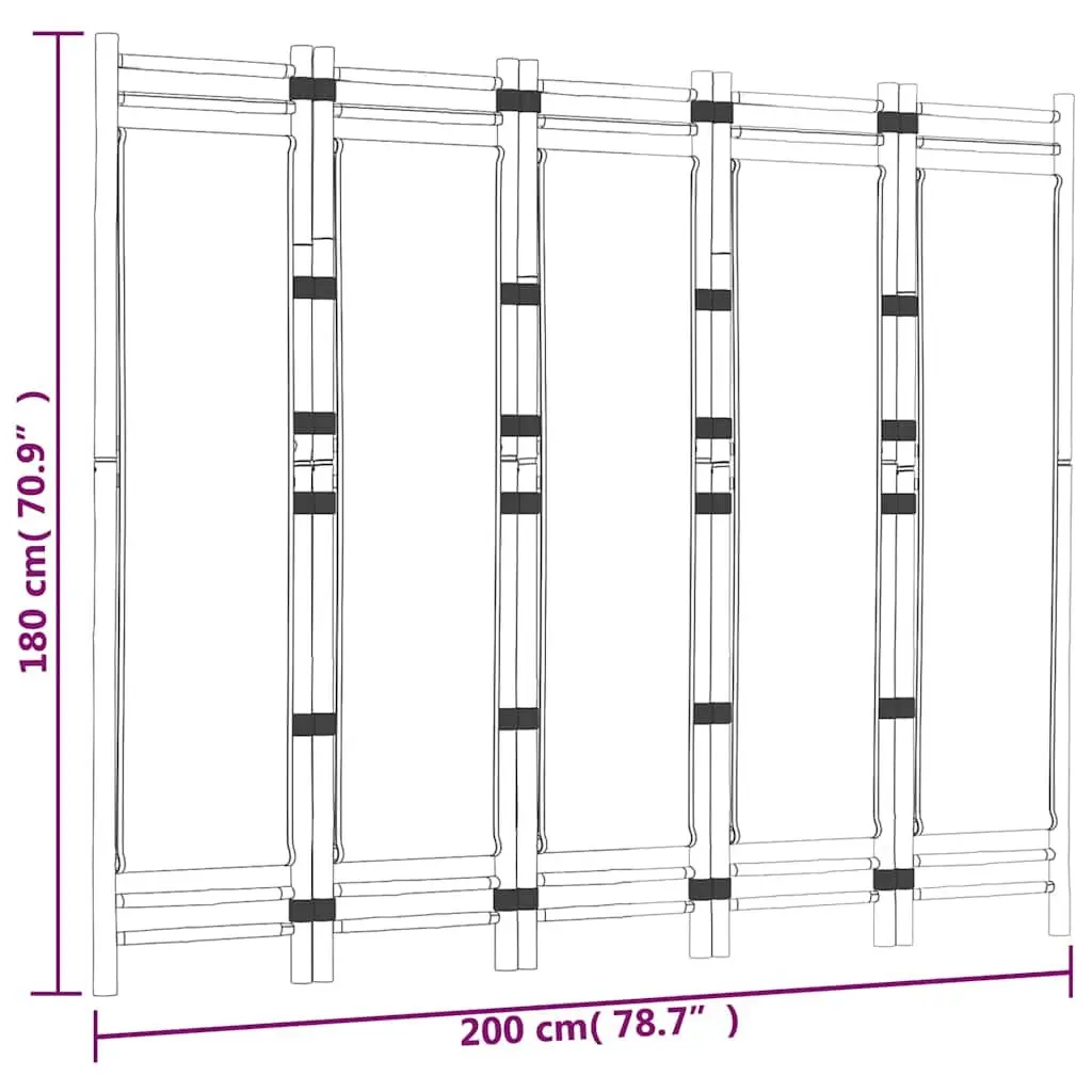 5-Panel Room Divider Bamboo Canvas 200cm Black