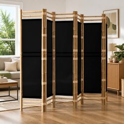 Stylish 6-Panel Bamboo Folding Privacy Screen - 240cm Black