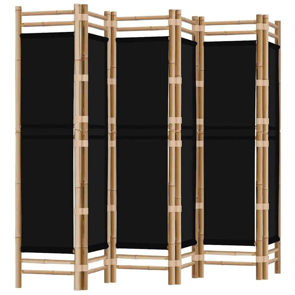 Room Divider 6-Panel Folding Privacy Screen Bamboo Canvas Black 240cm Partition