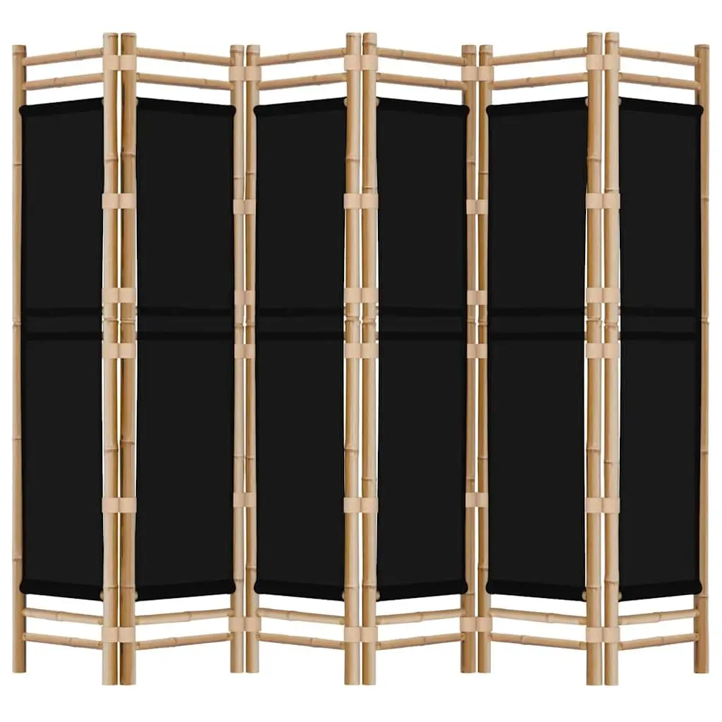 Room Divider 6-Panel Folding Privacy Screen Bamboo Canvas Black 240cm Partition