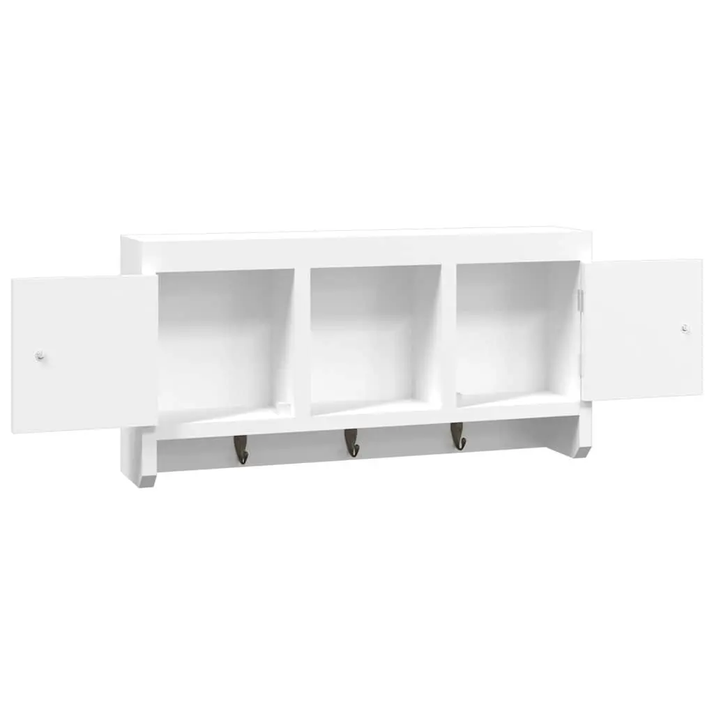 White Wall-Mounted Key Cabinet with Compartments and Hooks