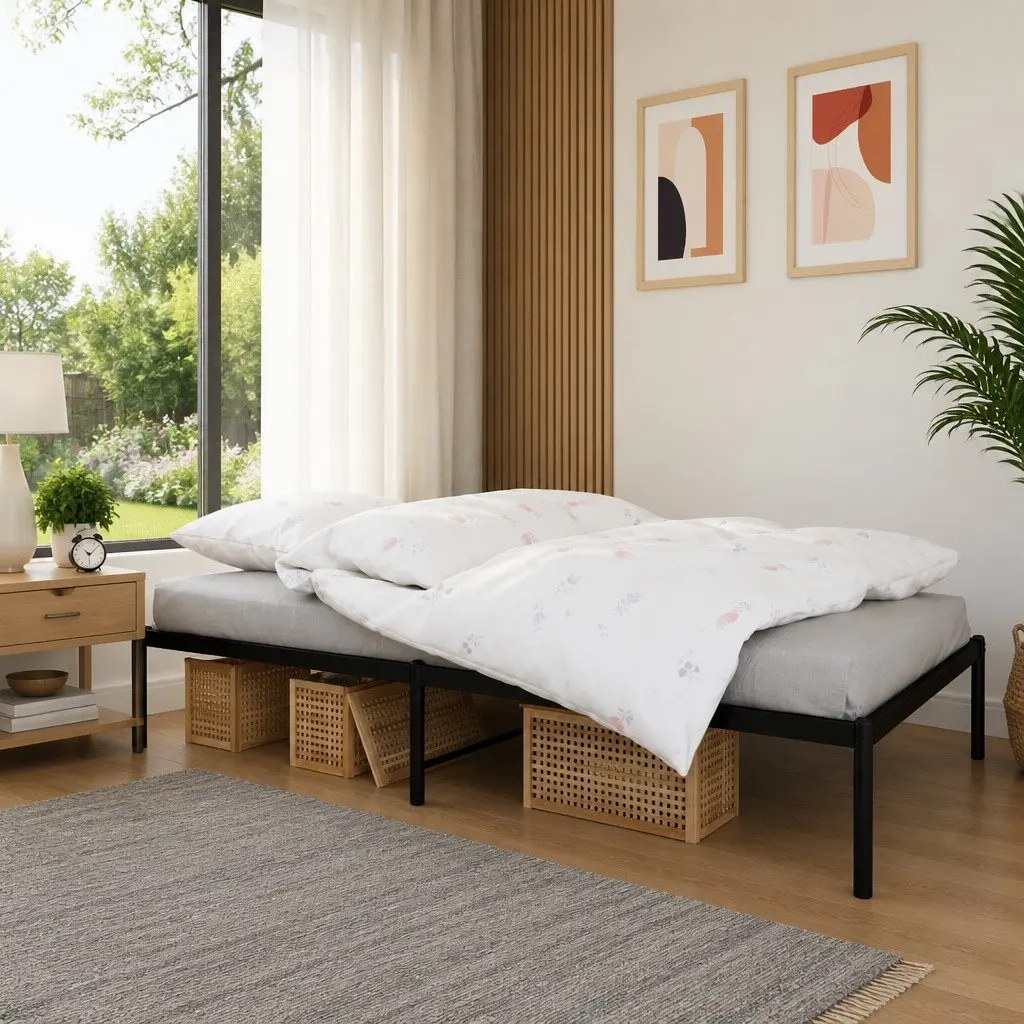 Black Steel King Single Bed Frame 107x203cm