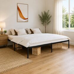 Durable King Metal Bed Frame 183x203cm Black Storage