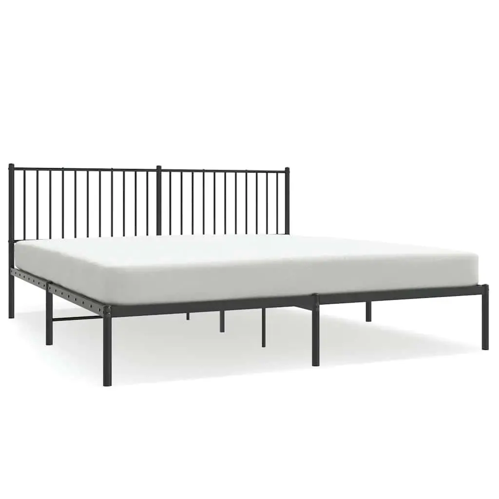 King Size Black Metal Bed Frame with Headboard and Storage