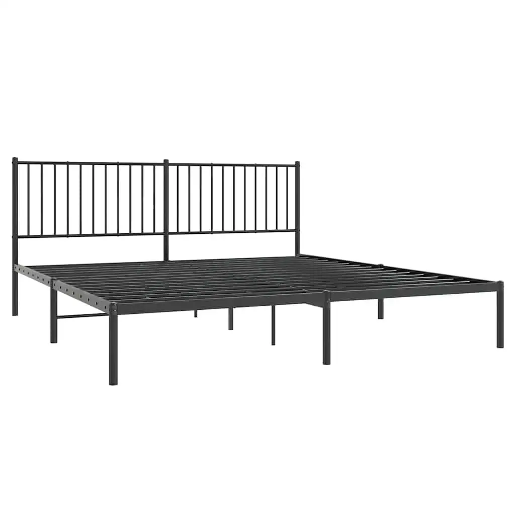 King Size Black Metal Bed Frame with Headboard and Storage