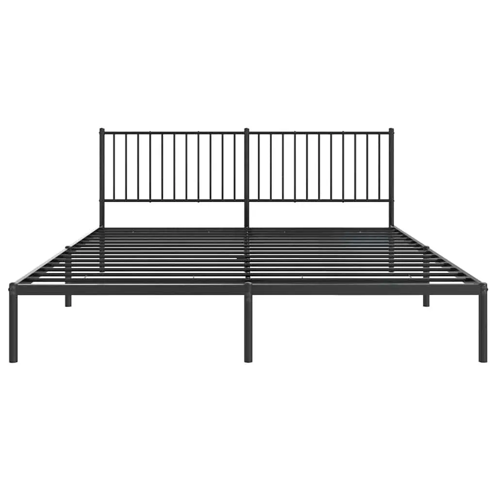 King Size Black Metal Bed Frame with Headboard and Storage