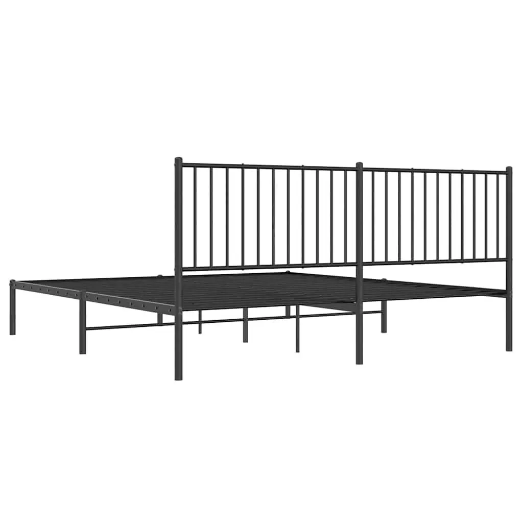 King Size Black Metal Bed Frame with Headboard and Storage