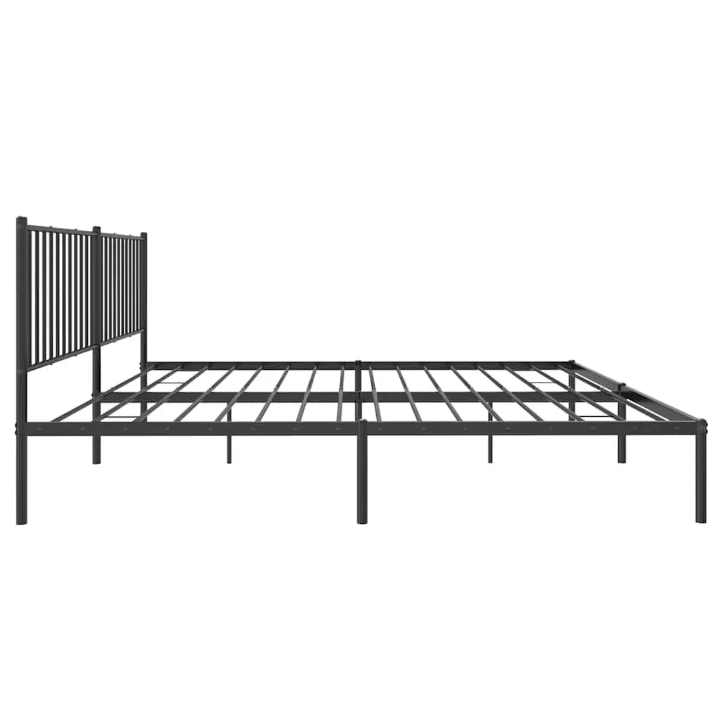 King Size Black Metal Bed Frame with Headboard and Storage