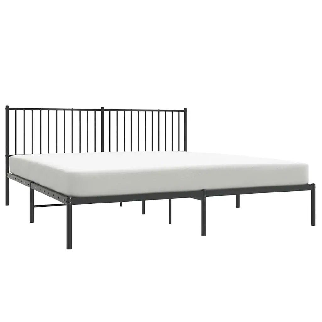 King Size Black Metal Bed Frame with Headboard and Storage