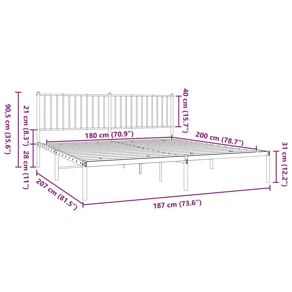 King Size Black Metal Bed Frame with Headboard and Storage