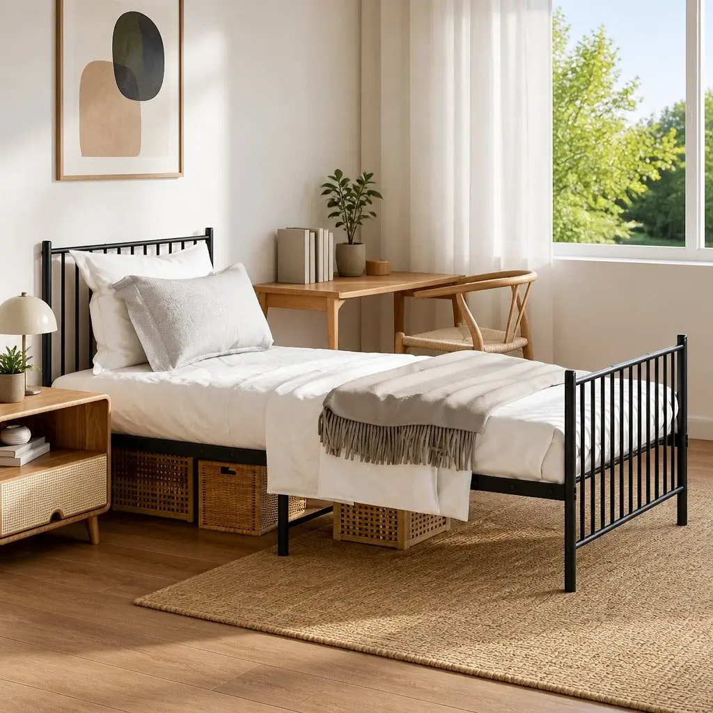 Metal Bed Frame Powder-coated Steel 90x190 cm Black