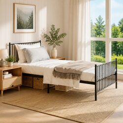 Durable Black King Single Metal Bed Frame 107x203 cm