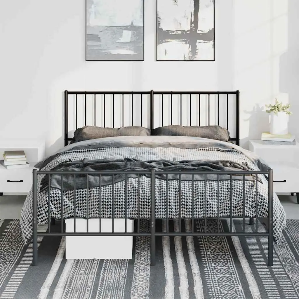 Metal Bed Frame Powder-coated Steel 135x190 cm Black