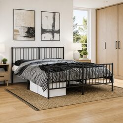 Sturdy Metal Bed Frame 150x200 cm in Black with Headboard