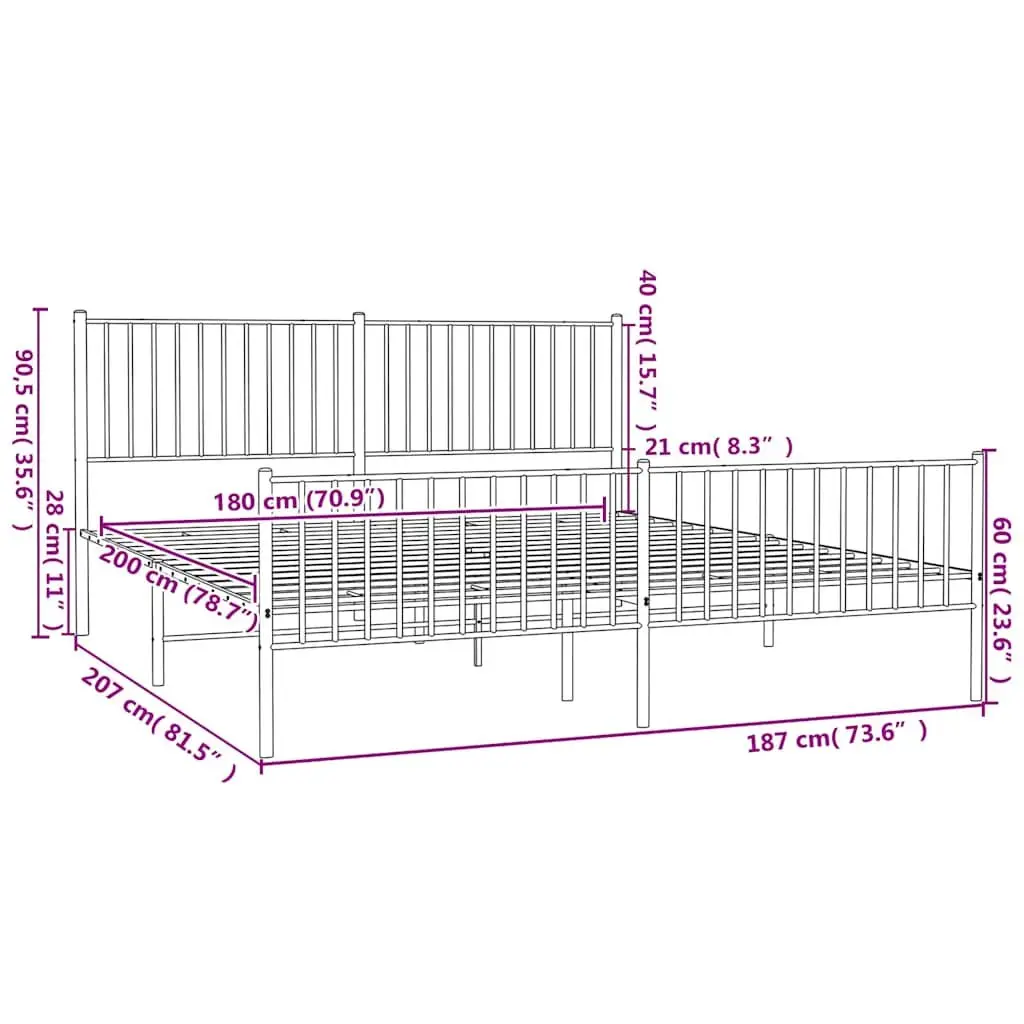 Metal Bed Frame Powder-coated Steel King Size 183x203 cm Black