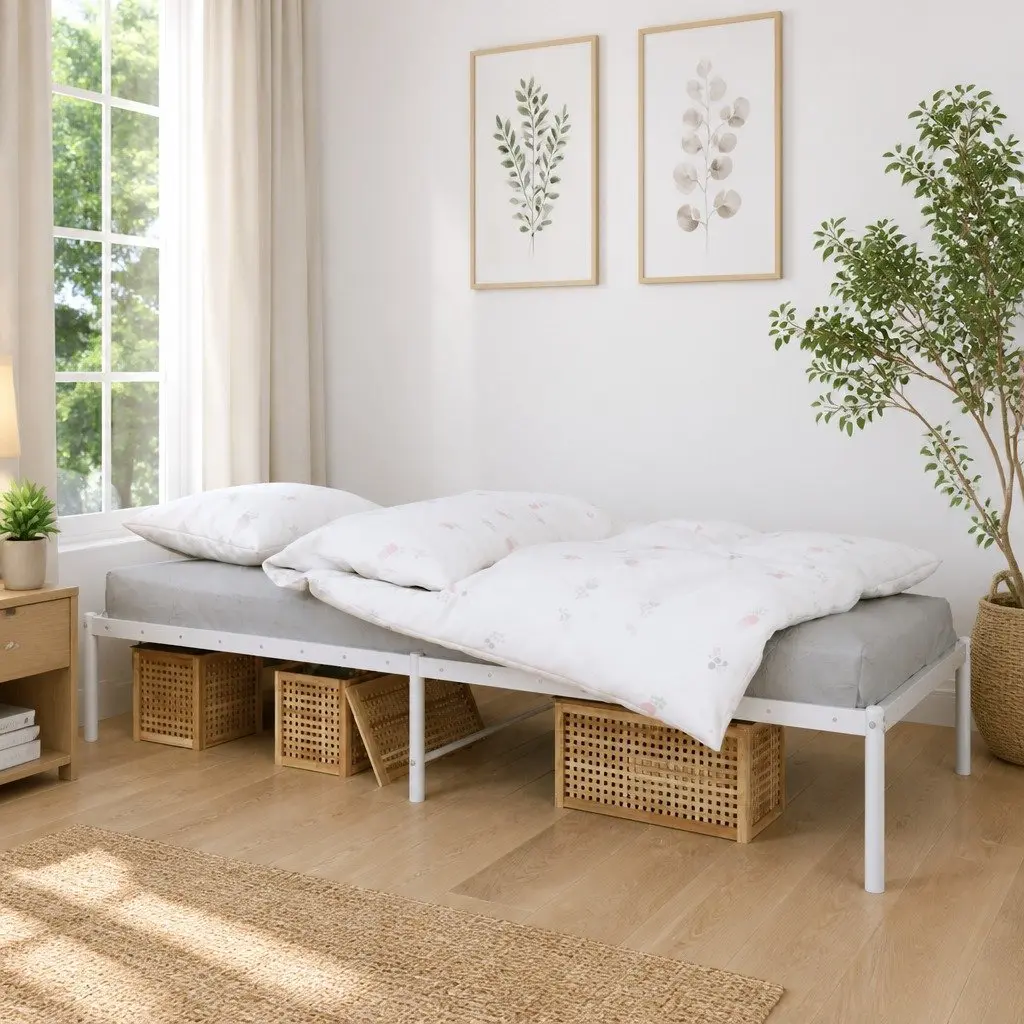 Metal Bed Frame Powder-coated Steel 90x190 cm White