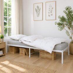 Durable White Steel Bed Frame 90x190 cm for Bedrooms