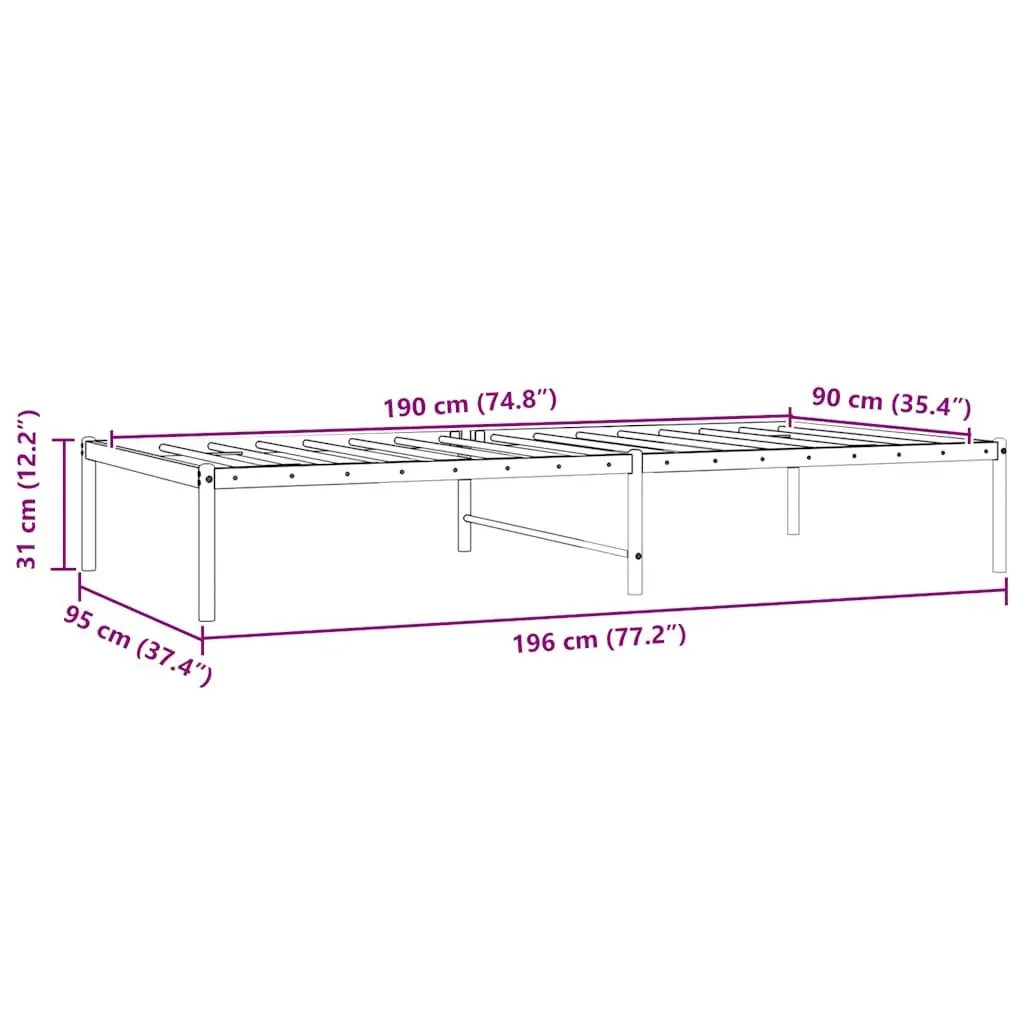 Metal Bed Frame Powder-coated Steel 90x190 cm White