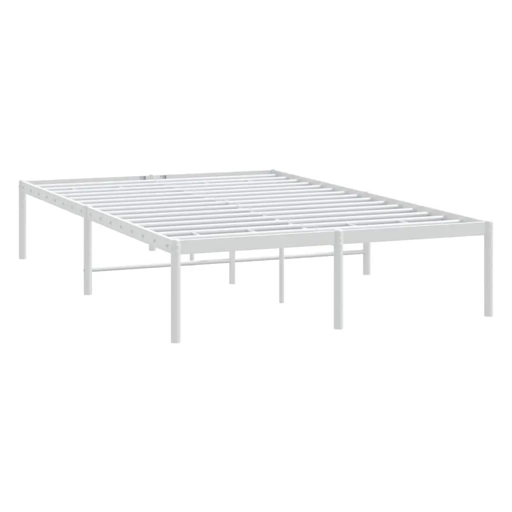 Metal Bed Frame Steel 135x190 cm White Slatted Base