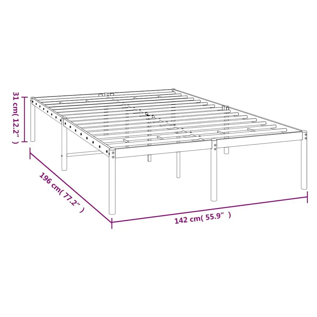 Metal Bed Frame Steel 135x190 cm White Slatted Base