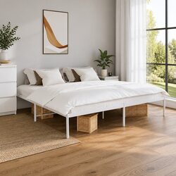 Sturdy White Steel King Size Metal Bed Frame 183x203cm