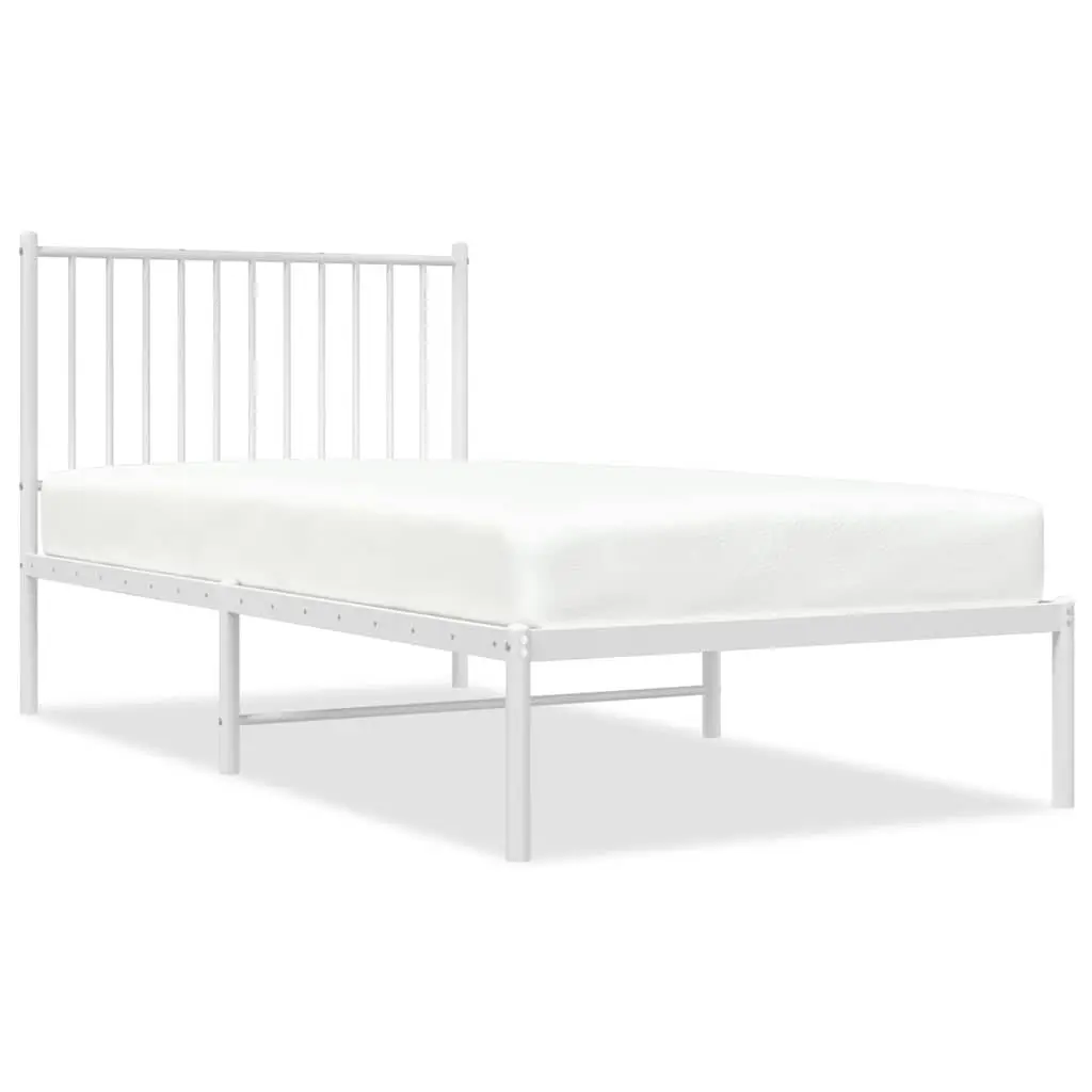 White Metal Bed Frame with Headboard 90x190 cm