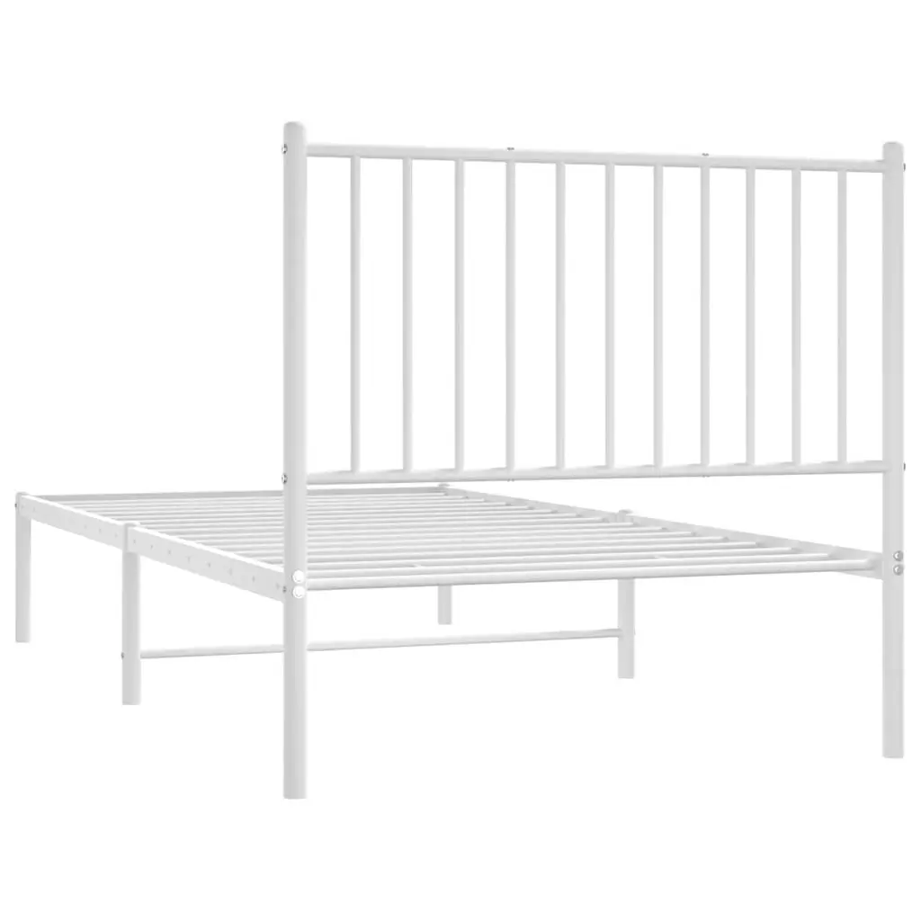 White Metal Bed Frame with Headboard 90x190 cm
