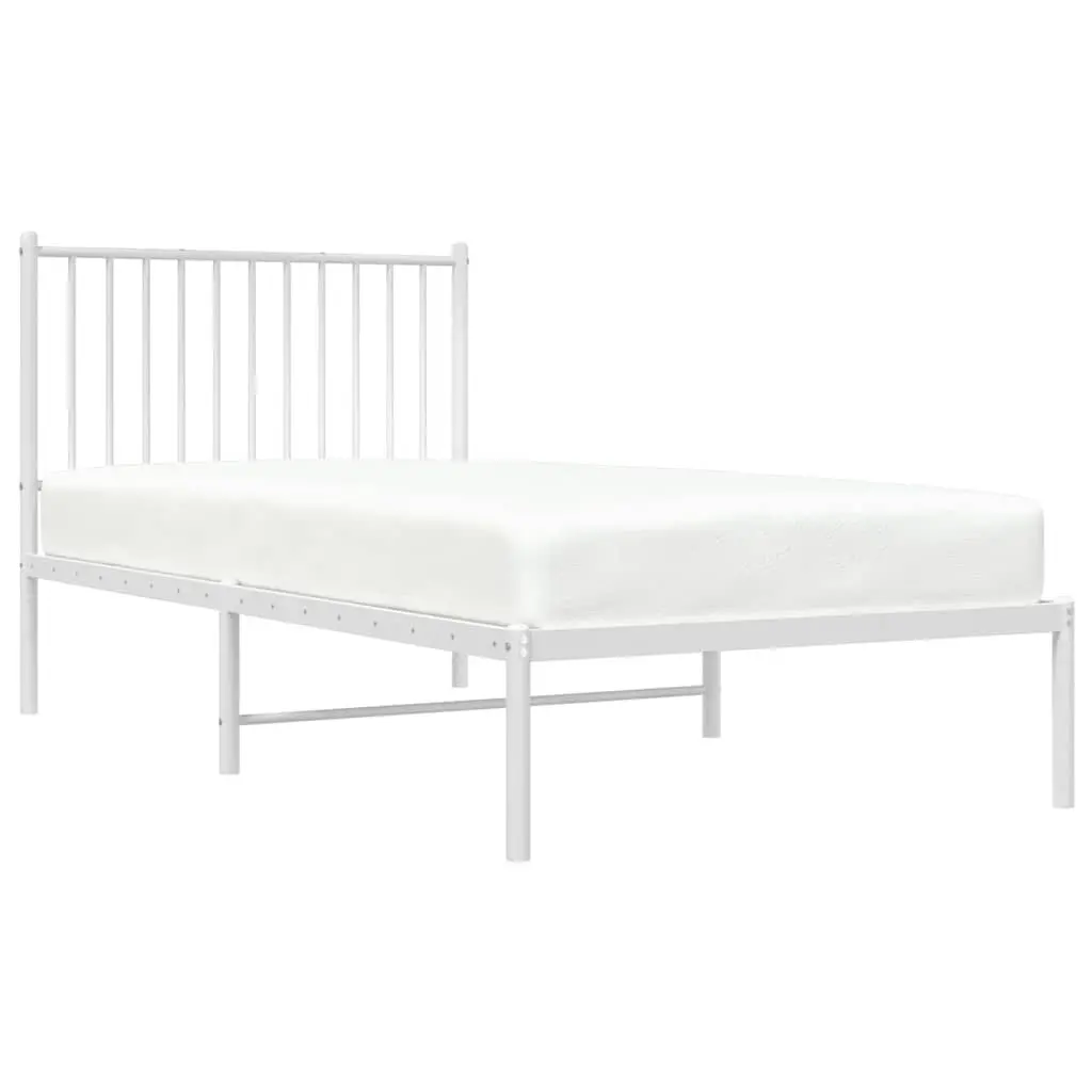 White Metal Bed Frame with Headboard 90x190 cm