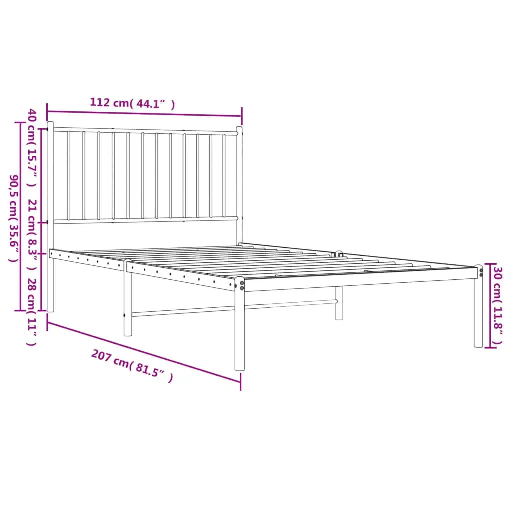 Metal Bed Frame King Single 107x203 cm with Headboard