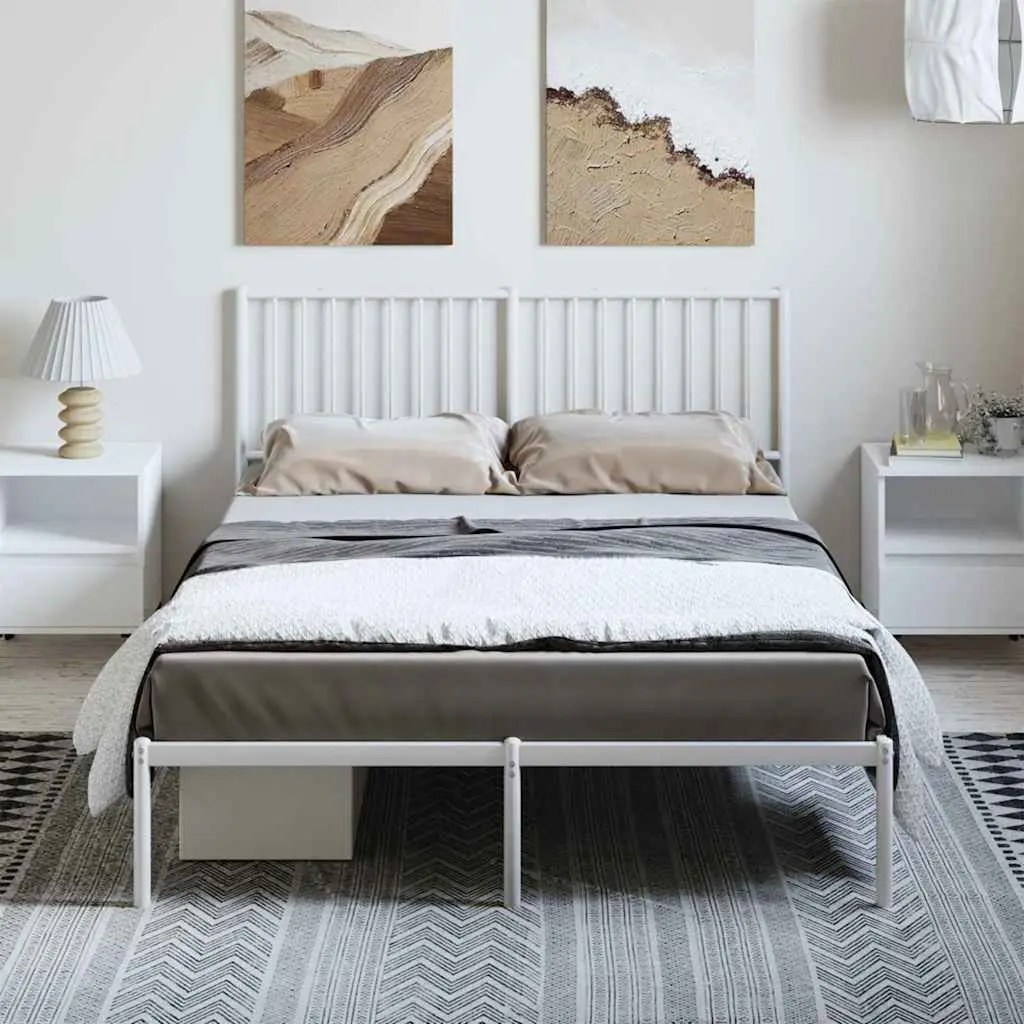 Metal Bed Frame White 135x190 cm with Headboard