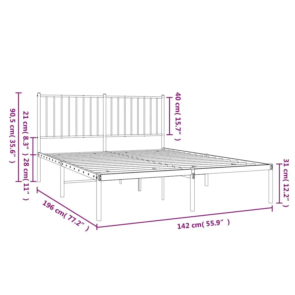 Metal Bed Frame White 135x190 cm with Headboard