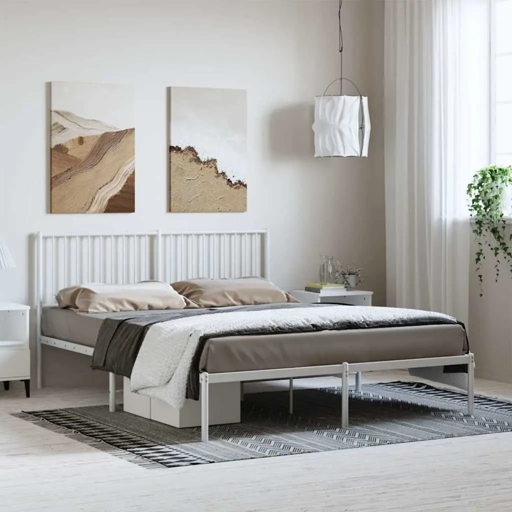 Metal Bed Frame Powder-coated Steel 150x200 cm White