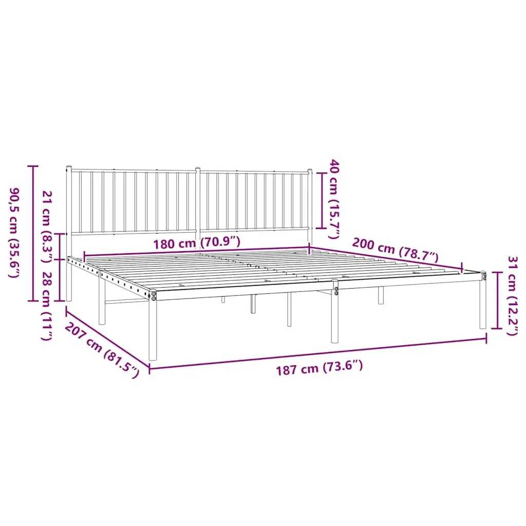 King Size Metal Bed Frame with White Headboard