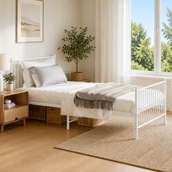 Elegant Metal Bed Frame King Single 107x203 cm White
