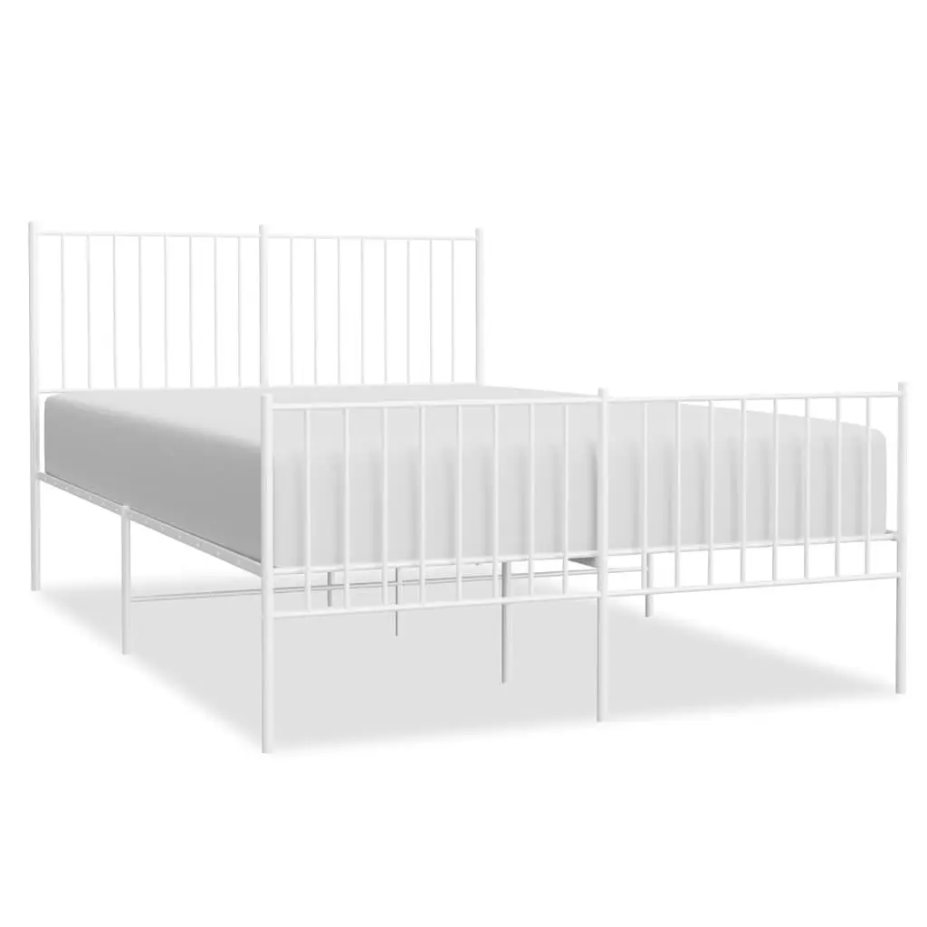 Metal Bed Frame 135x190 cm in White with Footboard