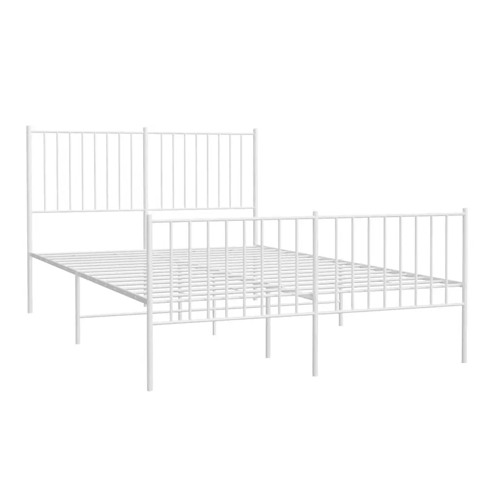 Metal Bed Frame 135x190 cm in White with Footboard