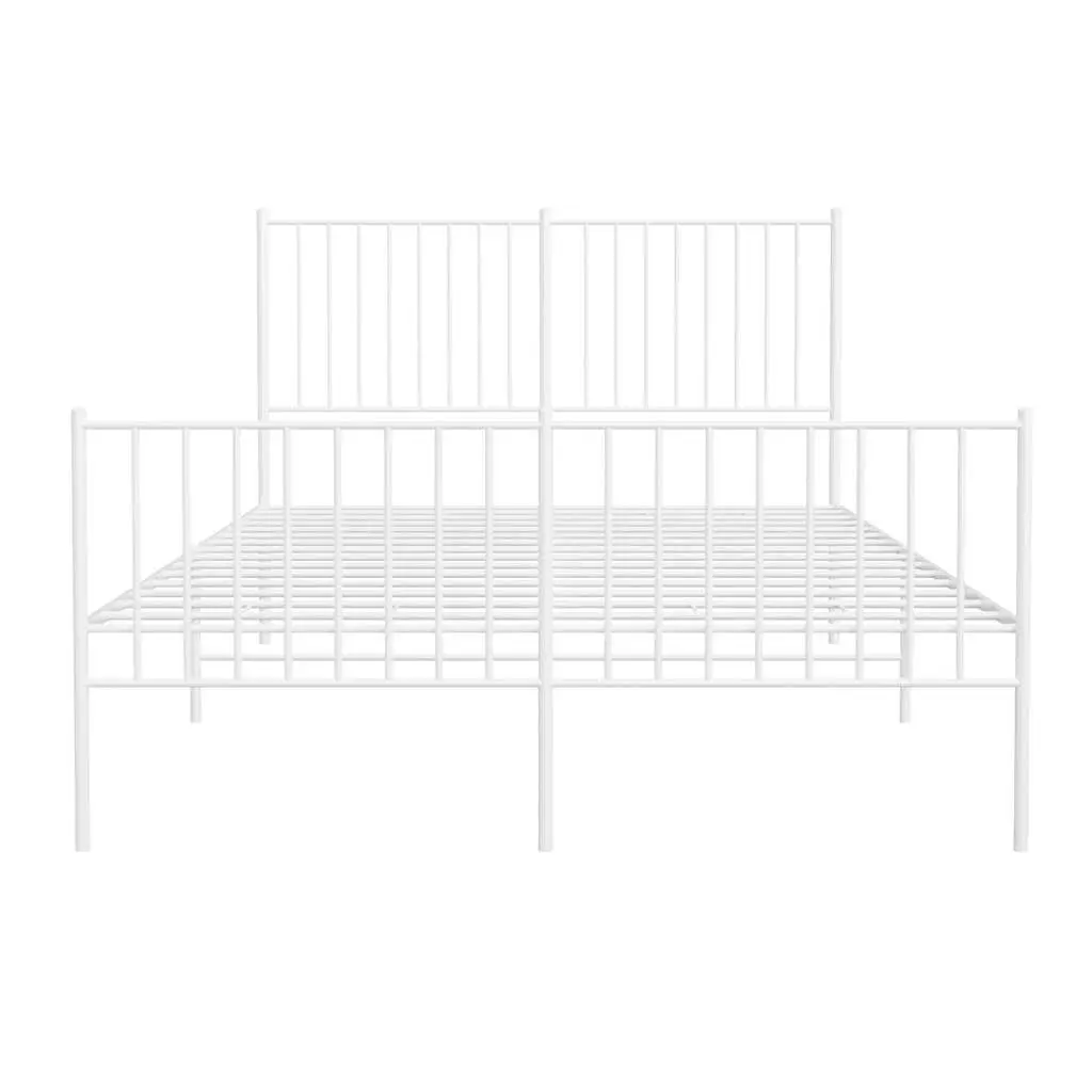 Metal Bed Frame 135x190 cm in White with Footboard