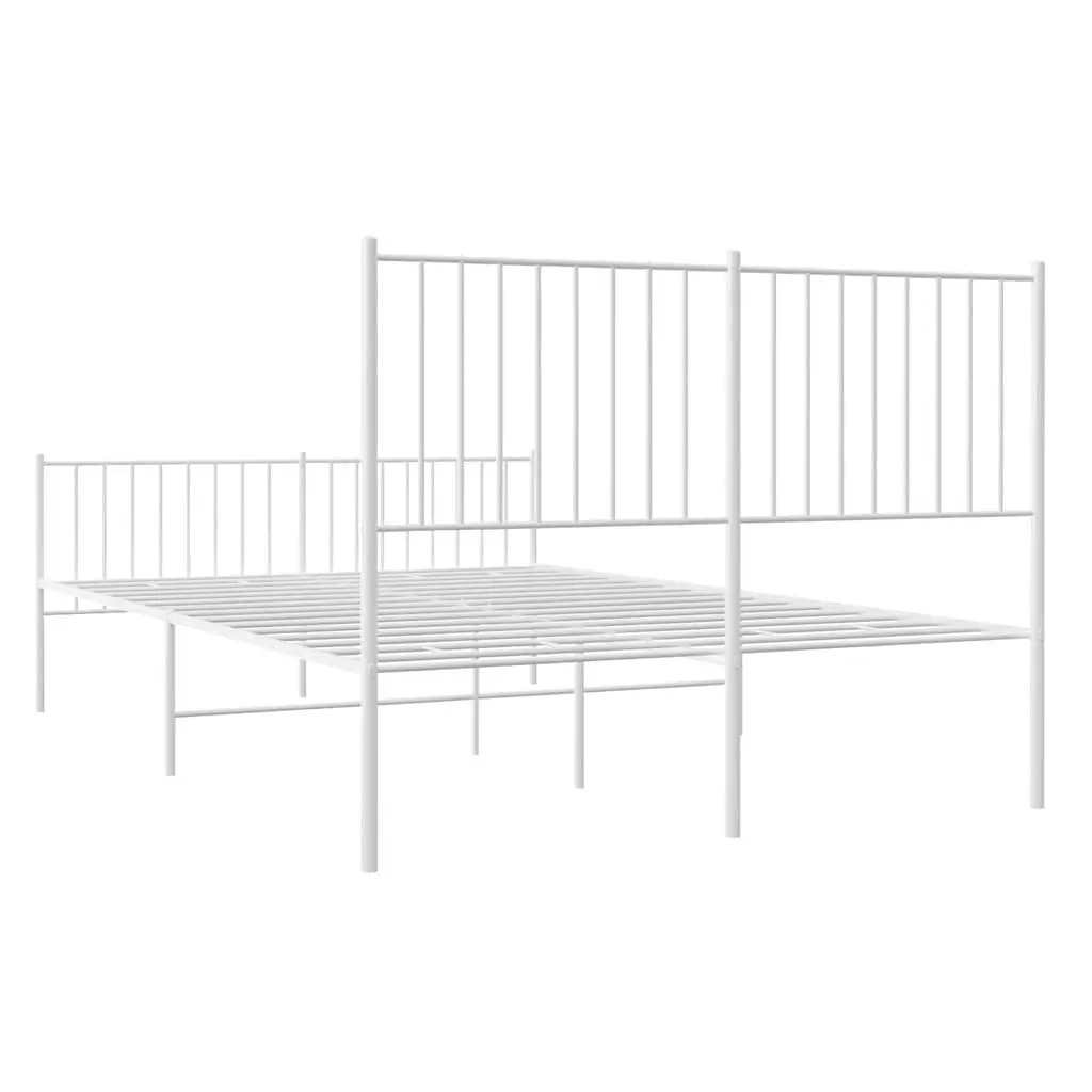 Metal Bed Frame 135x190 cm in White with Footboard