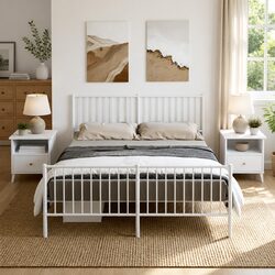 Durable White Metal Bed Frame 150x200 cm with Footboard