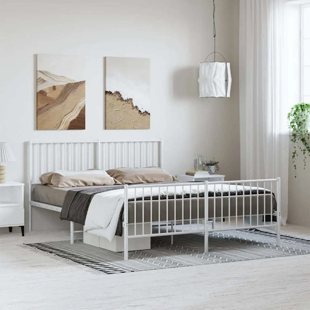 Metal Bed Frame Powder-coated Steel 150x200 cm White