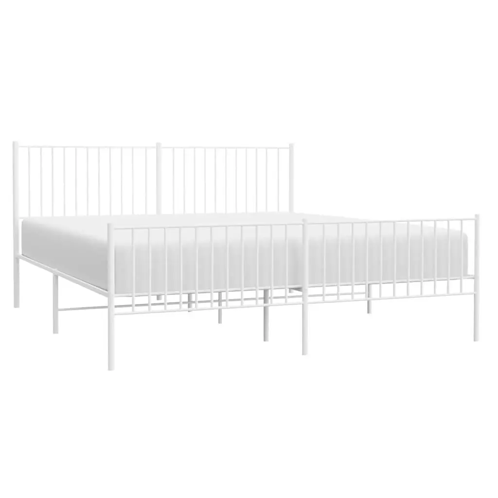 Metal Bed Frame King Size Powder-coated Steel 183x203 cm White