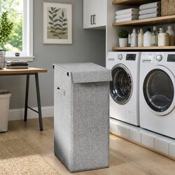 Durable Foldable Laundry Hamper with Lid – Grey 26x34.5x59.5cm